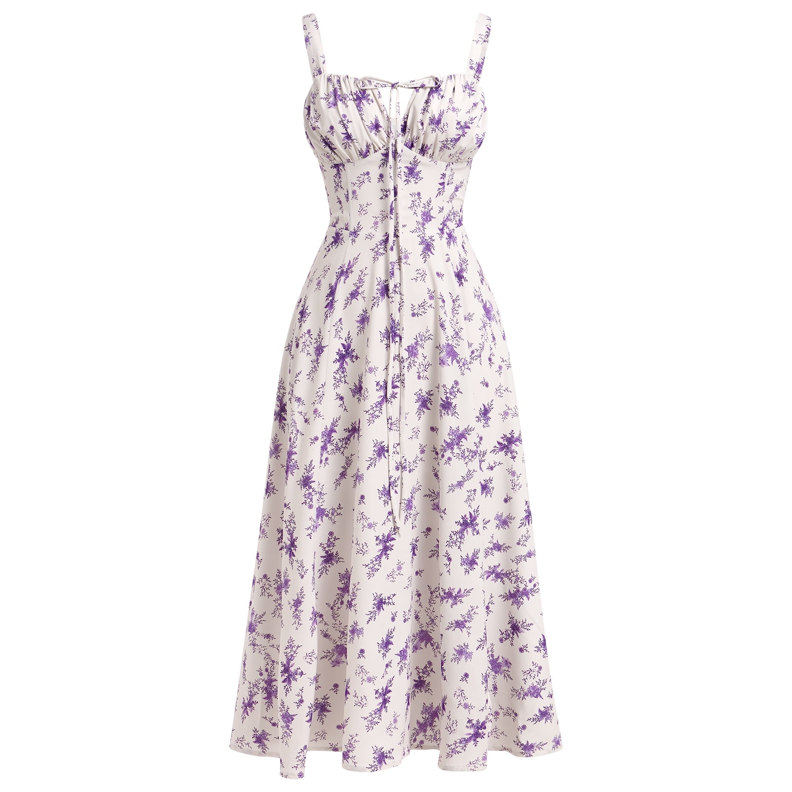IDOPIP Women Floral Midi Corset Dress Boho Flowy Slit Lace Up Dresses Flowy Slit Bustier Dresses